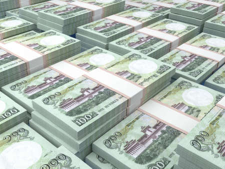 Money of Bhutan. Ngultrum bills. BTN banknotes. 100 Dzongkha. Business, finance, news background. 3d illustration.の写真素材
