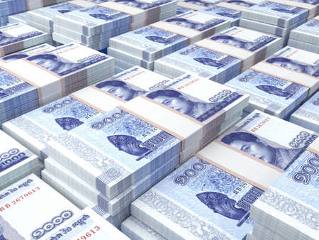 Money of Cambodia. Riels bills. KHR banknotes. 1000 Khmer. Business, finance, news background. 3d illustration.の写真素材