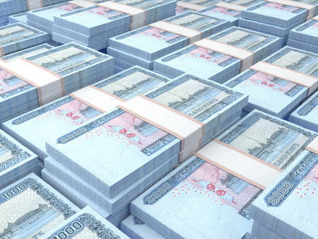 Money of Myanmar. Kyat bills. MMK banknotes. 1000 Burmese. Business, finance, news background. 3d illustration.の写真素材