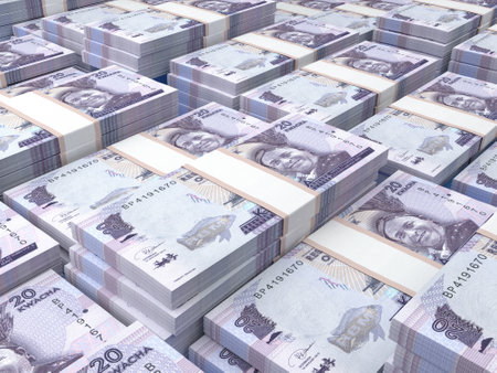 Money of Malawi. Kwacha bills. MWK banknotes. 20 Nyanja. Business, finance, news background. 3d illustration.の写真素材