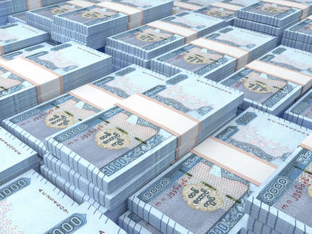 Money of Myanmar. Kyat bills. MMK banknotes. 1000 Burmese. Business, finance, news background. 3d illustration.の写真素材