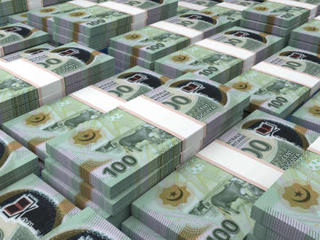 Money of Mauritania. Ouguiya bills. MRU banknotes. 100 Arabic. Business, finance, news background. 3d illustration.の写真素材