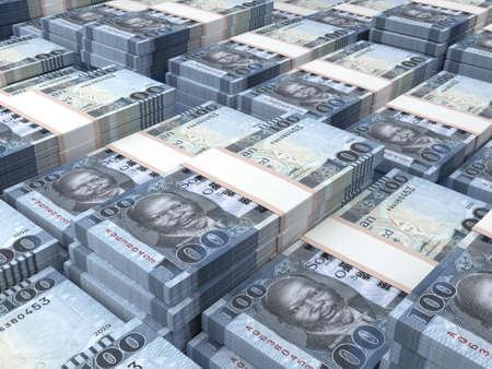 Money of South Sudan. Pound bills. SSP banknotes. 100 English. Business, finance, news background. 3d illustration.の写真素材