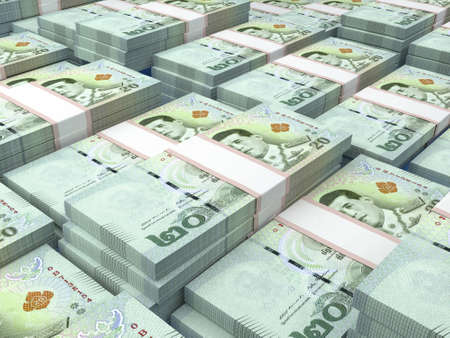 Money of Thailand. Thai baht bills. THB banknotes. 20 bahts. Business, finance, news background. 3d illustration.の写真素材