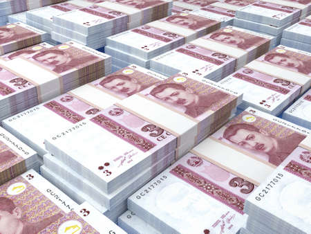 Money of Tajikistan. Somoni bills. TJS banknotes. 3 Tajik. Business, finance, news background. 3d illustration.の写真素材