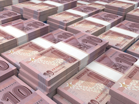 Money of Zimbabwe. Zimbabwean dollar bills. ZWL banknotes. 10 dollars. Business, finance, news background. 3d illustration.の写真素材
