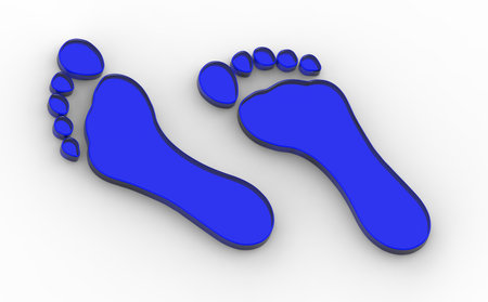 3D image. 3D rendering. two blue glass footprints.の写真素材