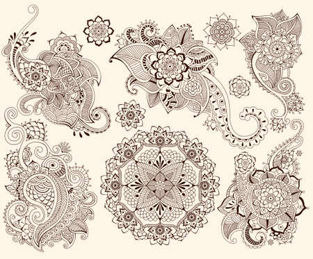 Floral mehndi ornamental elementsのイラスト素材