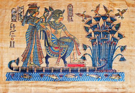 Papyrus with elements of egyptian ancient historyの写真素材