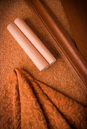 Selection of materials for an apartment interior in pink-coral tonesの写真素材