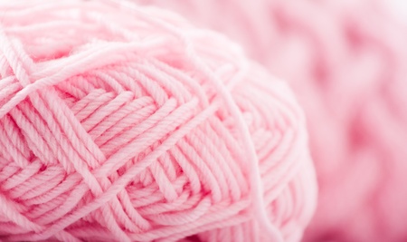 knitting with hank of wool .の写真素材