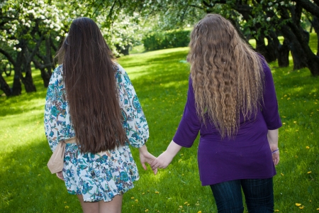 park in the spring in flowering of apple-treesの写真素材
