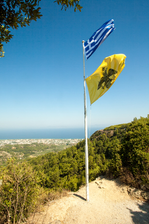 flag at Mount Filerimos on the Island of Rhodes, Greeceの写真素材