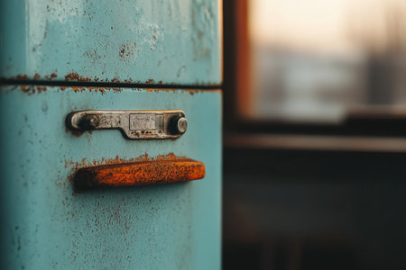 A nostalgic refrigerator door swings open, casting warm light into the surrounding retro kitchen, inviting warmth and memories.の素材