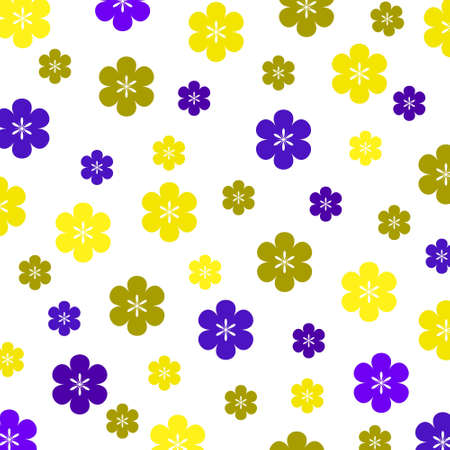 A background pattern featuring an assortment of retro-style spring coloured flowers のイラスト素材