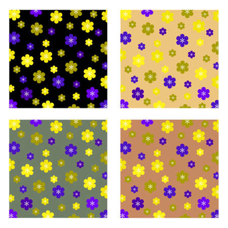 A background pattern featuring an assortment of retro-style spring coloured flowers のイラスト素材