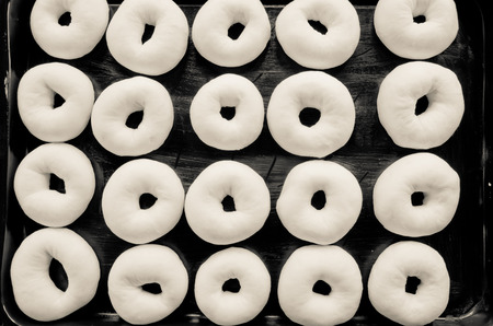 dough donut on the tray in nice arrangementの写真素材