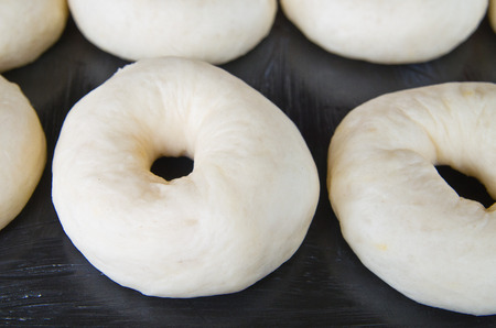 dough donut on the tray in nice arrangementの写真素材