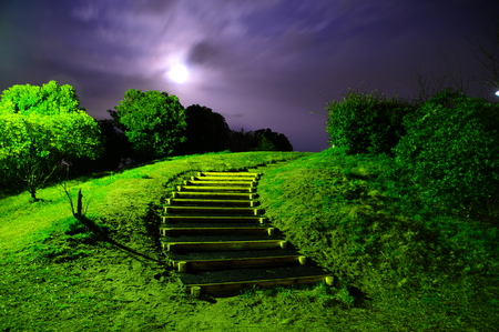 Japanese Park with Moonshineの写真素材