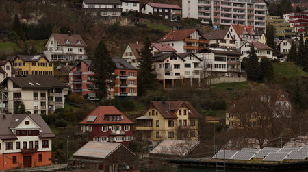 Village on a Hillside Germany BWの写真素材