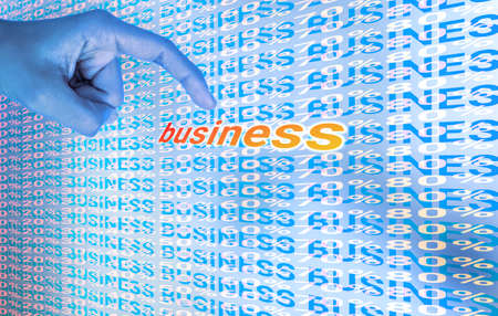 Businessmen clicking on business word. Business related number background and taxture.の写真素材
