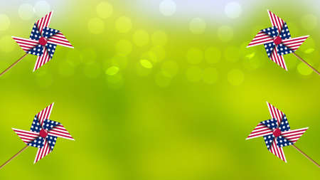 United States of America isolated on green blur background, floating stars and air spinner. concept...