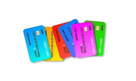 six different credit card isolated on white background.