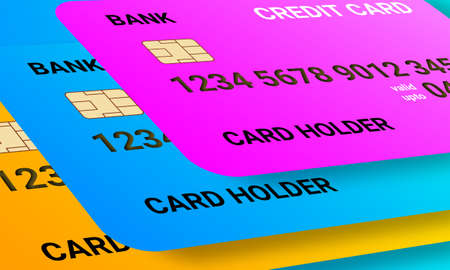 three different credit card perspective illustration image.の写真素材