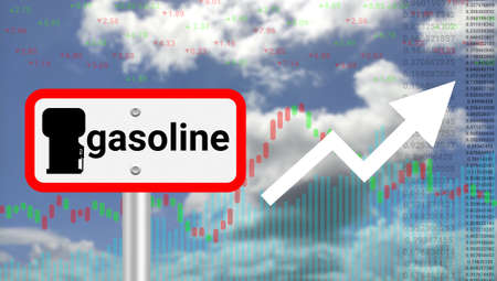 gasoline price hike background with digital graph and numbers on blur sky background. concept for daily increasing fuel rate and demand.の写真素材