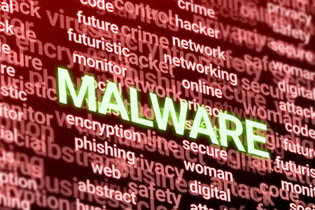 3D malware word on technology related words. online, digital, technology and awareness illustration.の写真素材