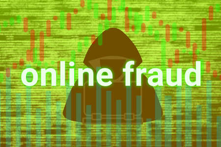 cyber crime, online hacking, warning and fraud background with blur digital code and cyber crime...