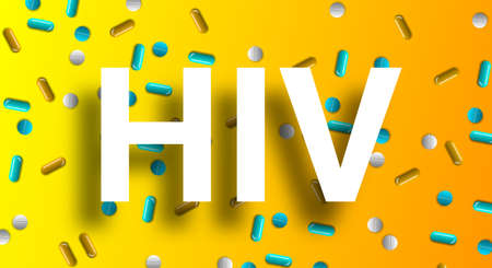 hiv world with shadow on yellow gradient colour and medicine on table. concept for advanced medicine...