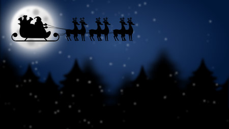 Santa Claus with deer's with snow fall. christmas night background.の写真素材