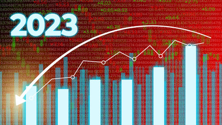 price, growth, value and rate up in new year animation with graphs.