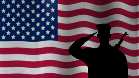 soldier salute national flag of America illustration. blur flag illustration concept for  national...