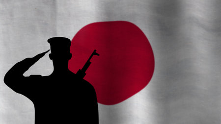 soldier salute national flag of japan illustration. blur flag illustration concept for  national...