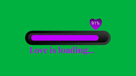 love is loading concept in pink colour with progress level. valentine day green screen.