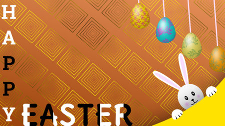 beautiful decoration image with bunny, eggs and happy Easter word.の写真素材
