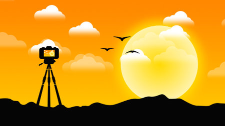 capturing beautiful sunrise view in camera illustration. concept for world photography day.の写真素材