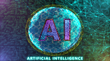 ai word on bright world background with blur effect. concept for metaverse, ai and futuristic technology illustration.の写真素材