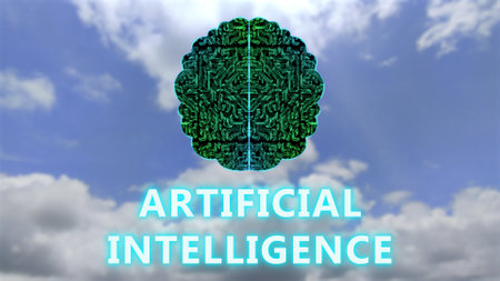 artificial intelligence word with brain icon on cloud background. ai worldwide, service through...