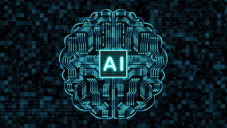 ai deep learning, data science and analysis, machine learning and natural language processing power concept with brain background and ai chipsetの写真素材