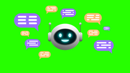 artificial intelligence chat concept on green screen. ai chatting, online helper, support system and virtual assistantの写真素材