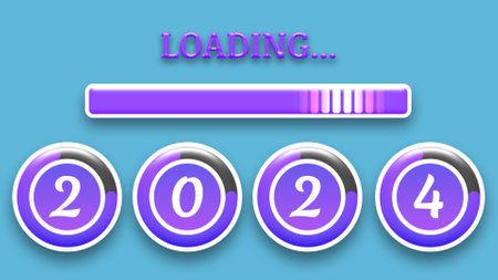 2024 is on the way concept in loading bar and purple colour texture. new year welcome concept.の写真素材