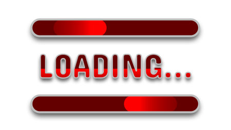 loading sign in red colour. uploading and downloading internet concept.の写真素材