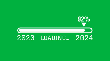 2024 progress bar on green screen. 2023 to 2024 loading image.の写真素材