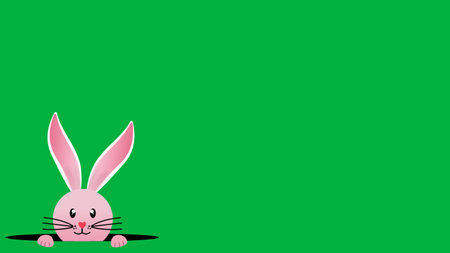 pink bunny looking from hole illustration on green screen. concept for easter holiday.の写真素材