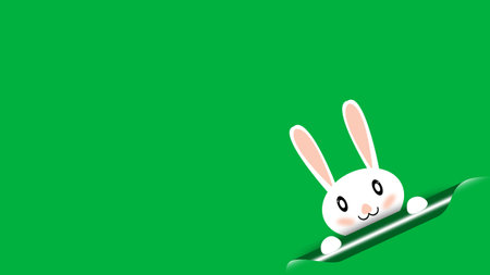 cute white bunny looking illustration on green screen. white bunny image.の写真素材