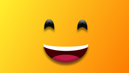 laughing face expression isolated on yellow gradient colour background. very happy facial expression.の写真素材