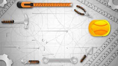construction planning, engineering background, labour and international workers day concept with...